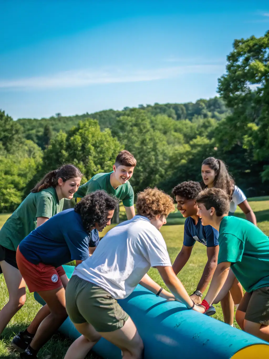 A vibrant group of international students enjoying outdoor activities on a sunlit university campus, with historic European architecture in the background, representing a premium summer program experience.